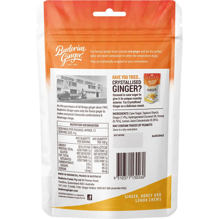 Buderim Ginger Ginger Honey & Lemon Chews 50g