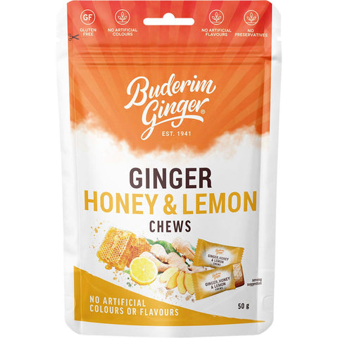 BUDERIM GINGER Ginger Honey & Lemon Chews 50g