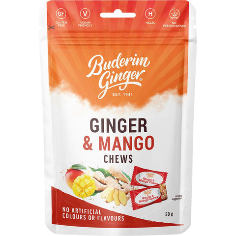 BUDERIM GINGER Ginger & Mango Chews 50g