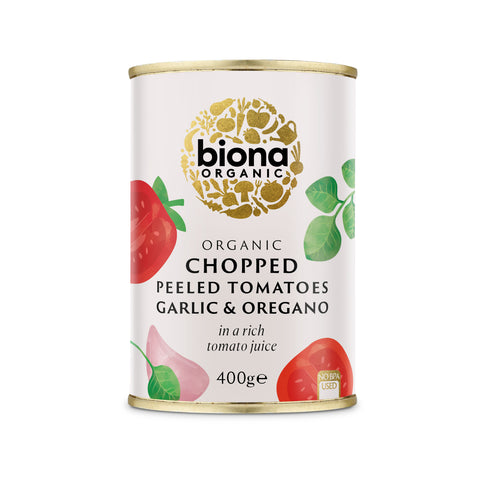 Biona Organic Chopped Tomatoes Garlic&Oregan 400g (Pack of 12)
