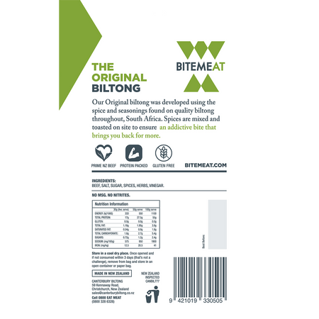 BiteMeat Grass Fed Biltong Original 10x50g