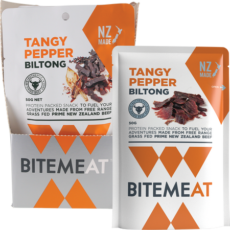 BiteMeat Grass Fed Biltong Tangy Pepper 10x50g