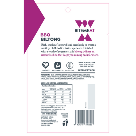 BiteMeat Grass Fed Biltong BBQ 10x50g