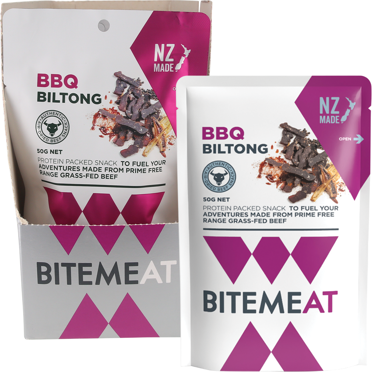 BiteMeat Grass Fed Biltong BBQ 10x50g
