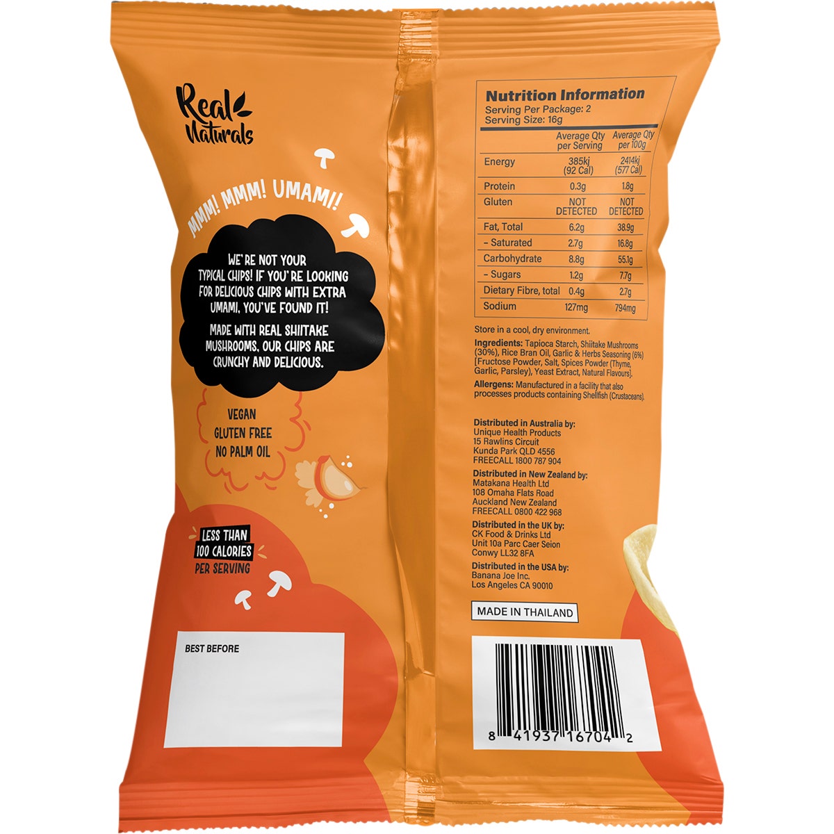 REAL NATURALS Shiitake Mushroom Chips Garlic & Herb 12x32g