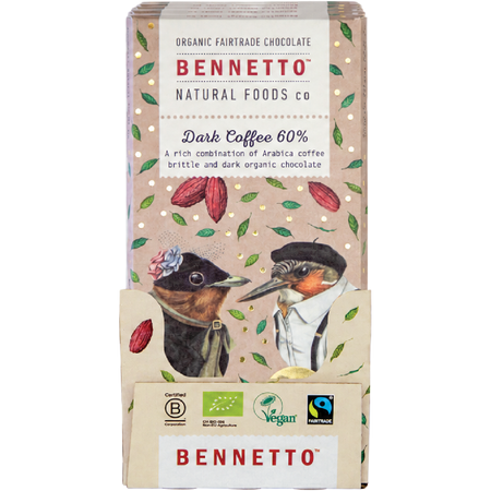 Bennetto Organic Dark Chocolate 60% Dark Coffee 80g x 12 Pack