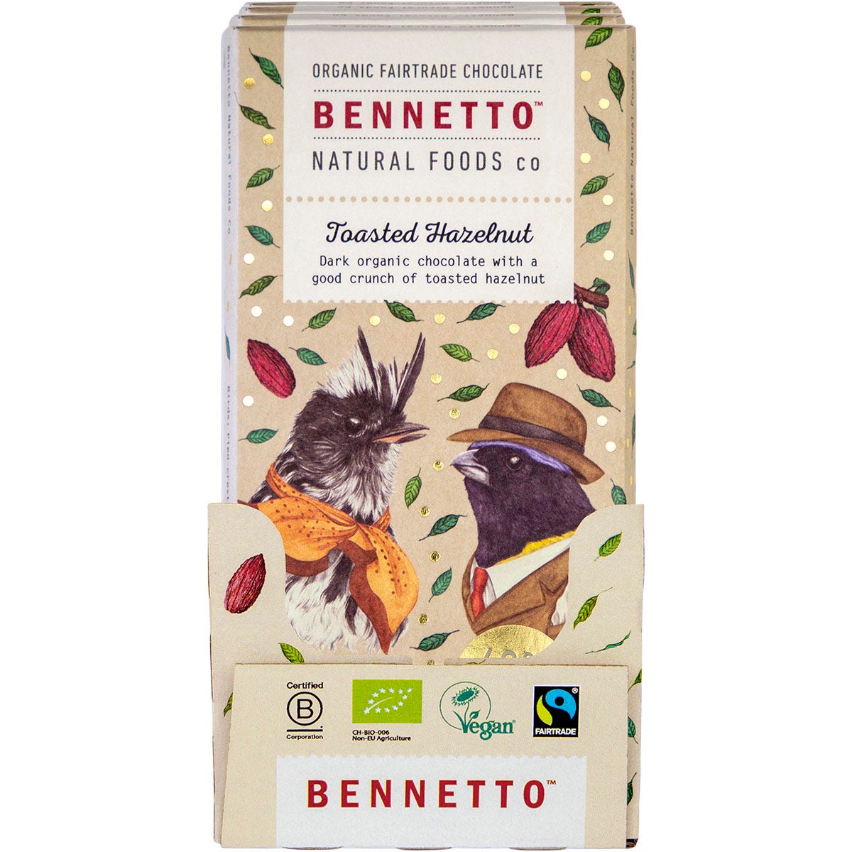 Bennetto Organic Dark Chocolate Toasted Hazelnut 12x80g