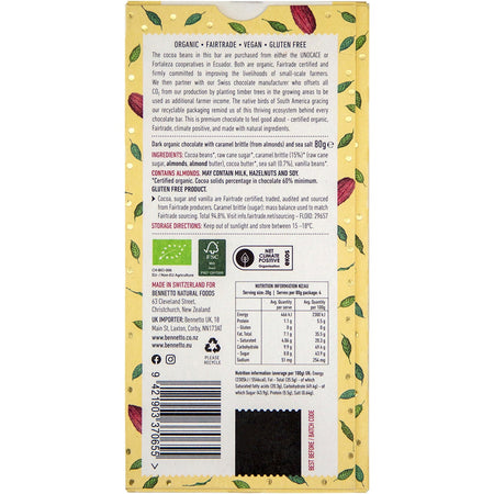 Bennetto Organic Dark Chocolate Dark Salted Caramel 12x80g