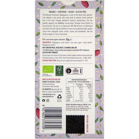 Bennetto Organic Dark Chocolate 82% Super Dark 12x80g