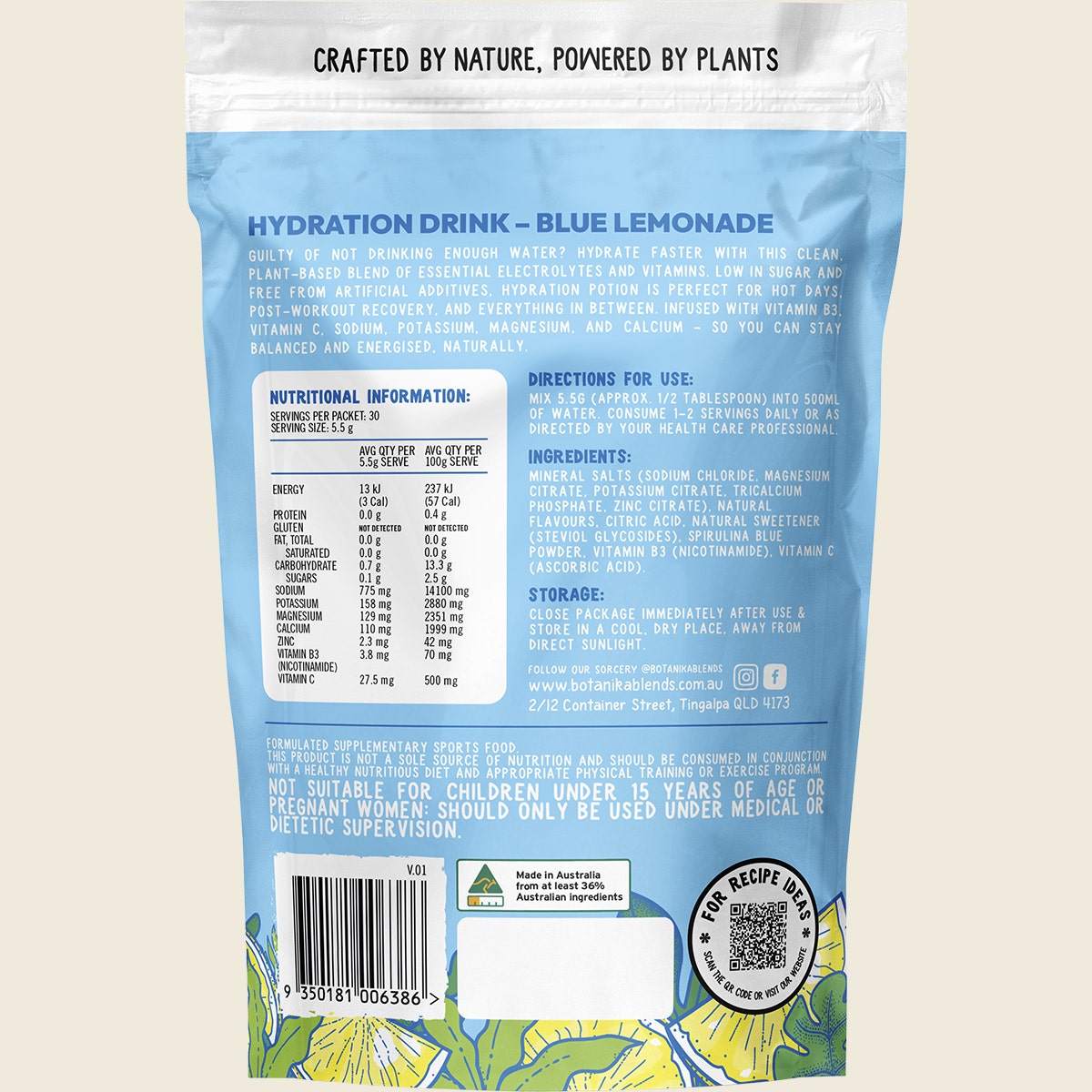 Botanika Blends Hydration Potion Blue Lemonade 165g