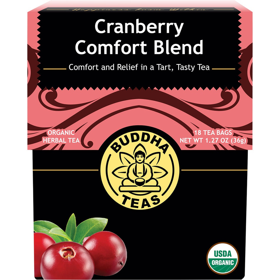 BUDDHA TEAS Organic Herbal Tea Bags Cranberry Comfort Blend 18pk