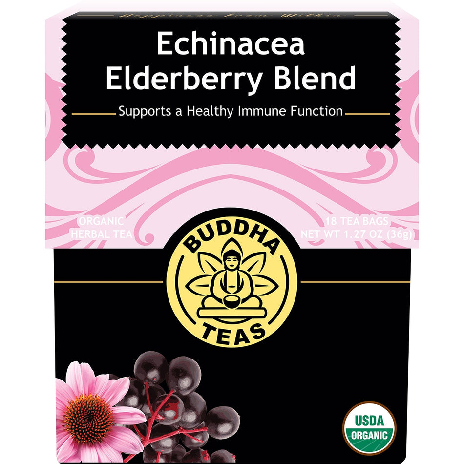 BUDDHA TEAS Organic Herbal Tea Bags Echinacea Elderberry Blend 18pk