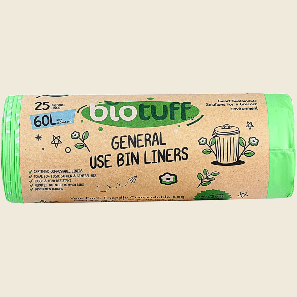 Biotuff General Use Bin Liners Large Bags - 60 Litres x 25