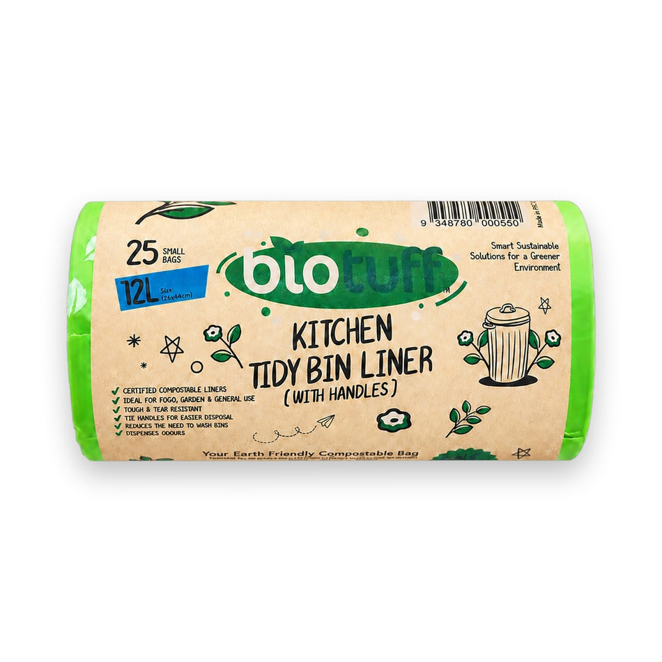 Biotuff Kitchen Tidy Bin Liner with Handles 12L 25 Bags