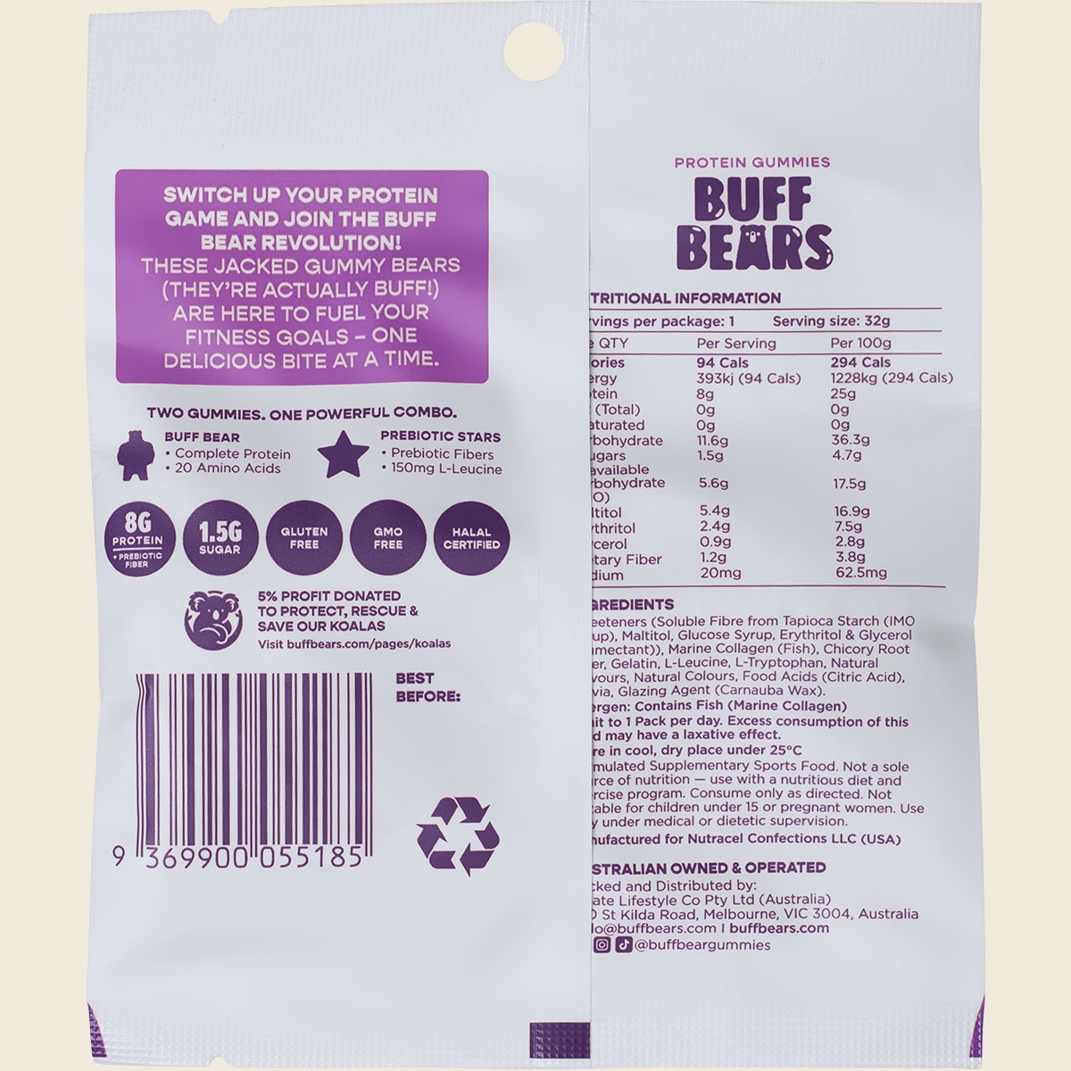 Buff Bears Protein Gummies Grape 12x32g