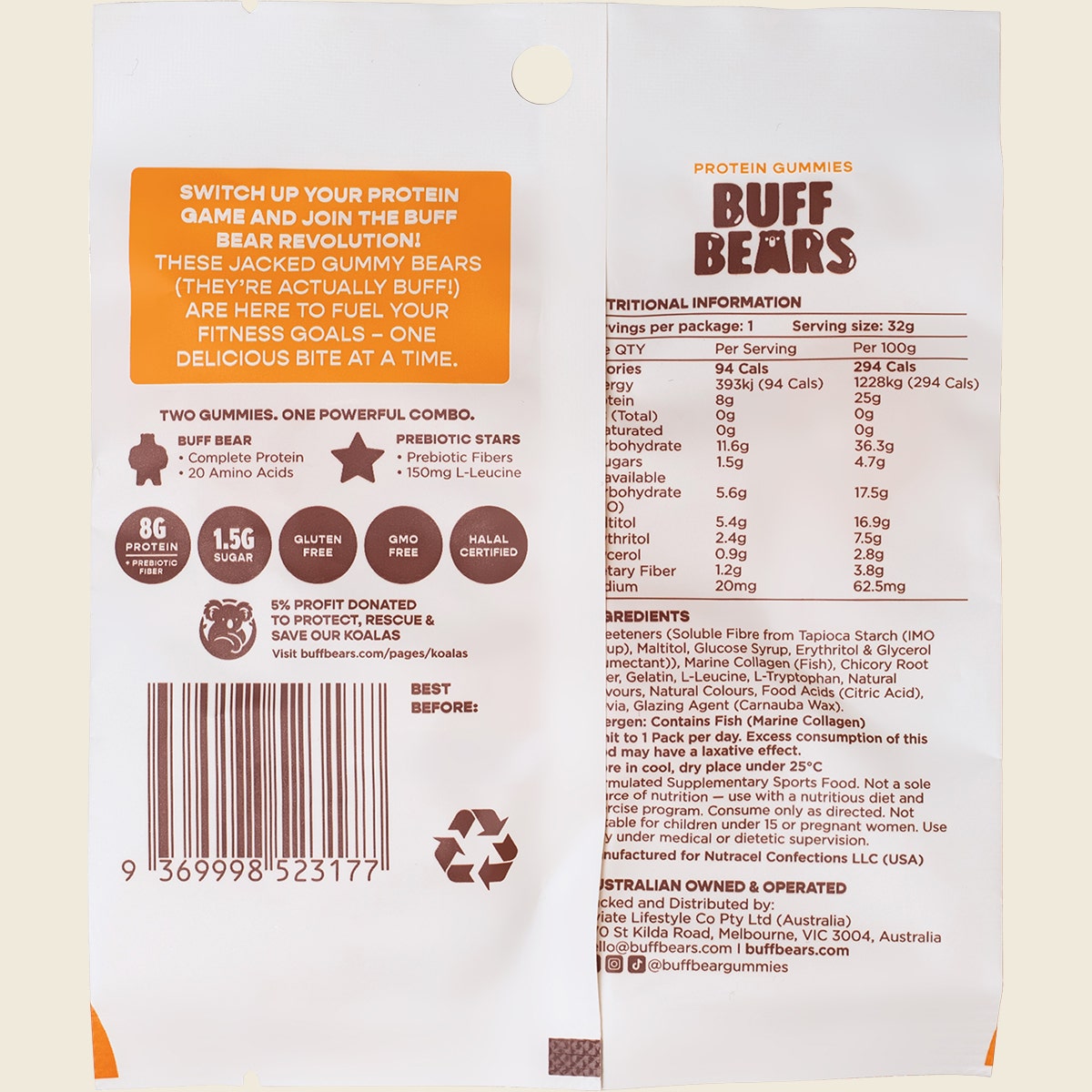 Buff Bears Protein Gummies Orange 12x32g