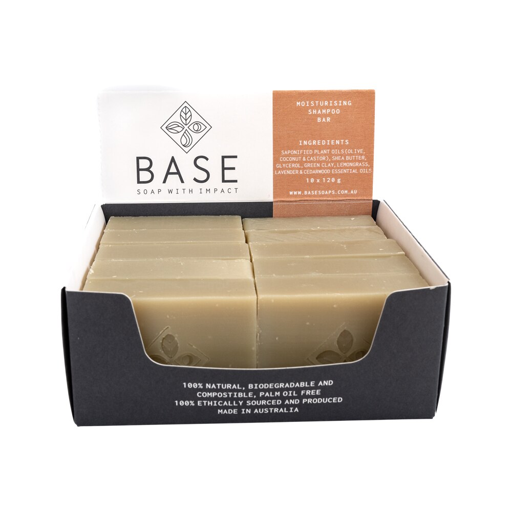 Base Soap With Impact Bar Moisturising Shampoo For Dry Hair Raw Bar 120g x 10 Pack