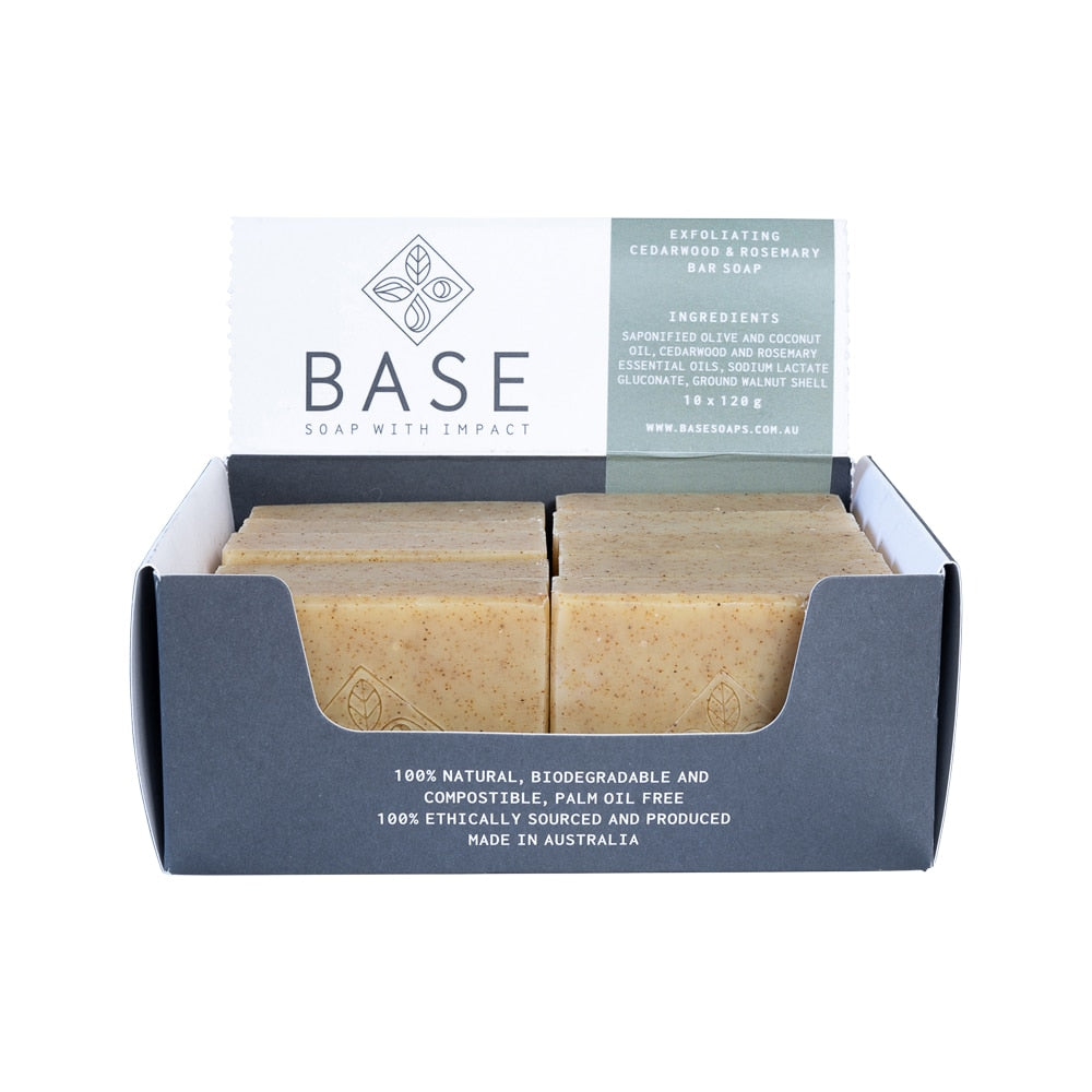 Base Soap With Impact Soap Bar Exfoliating Cedarwood Rosemary Raw Bar 120g x 10 Pack