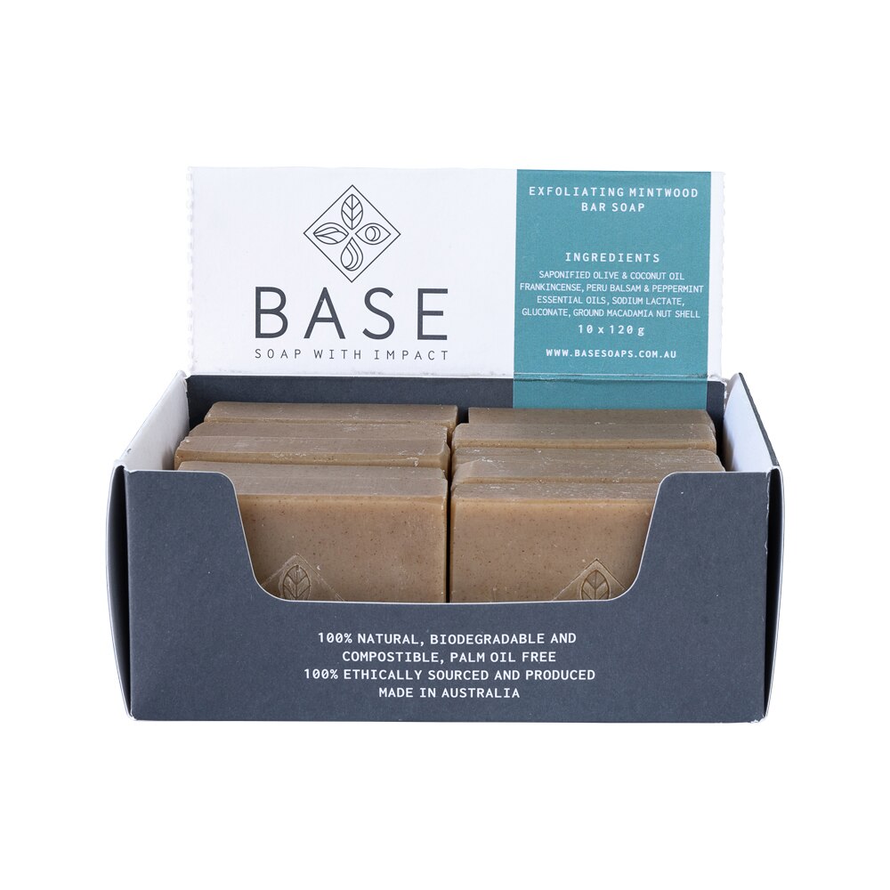 Base Soap With Impact Soap Bar Exfoliating Mintwood Raw Bar 120g x 10 Pack