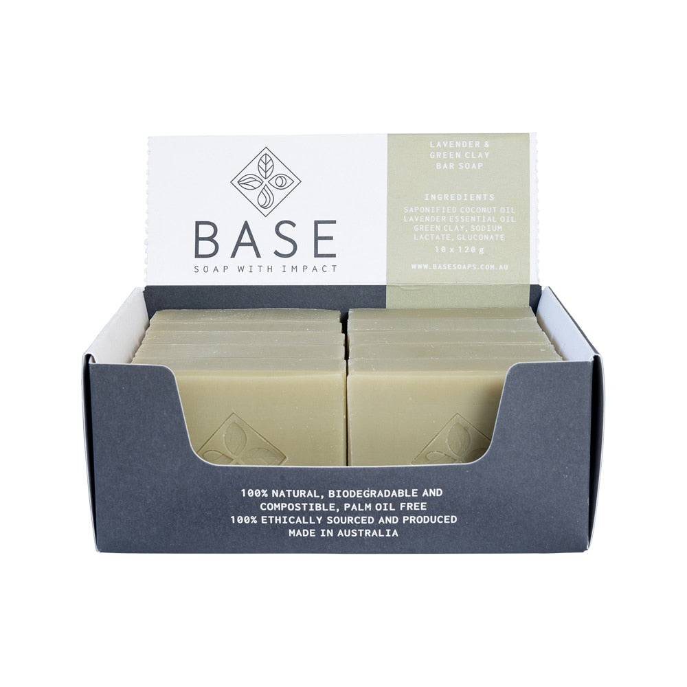 Base Soap With Impact Soap Bar Lavender & Green Clay Raw Bar 120g x 10 Pack