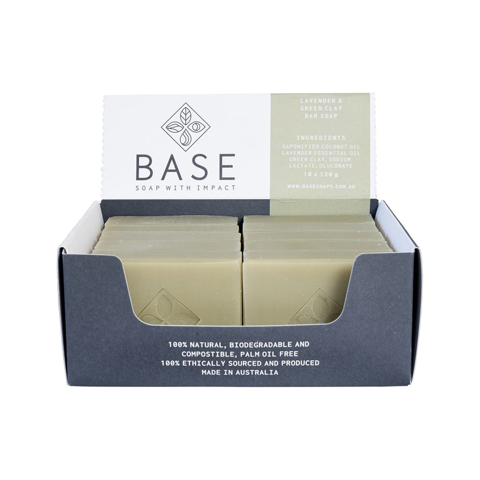 Base Soap With Impact Soap Bar Lavender & Green Clay Raw Bar 120g x 10 Pack