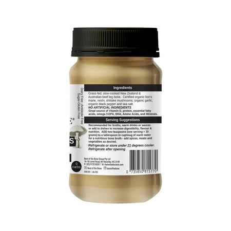 Best of the Bone Bone Broth Beef Concentrate Healing Mushrooms Organic Lion's Mane Reishi Shiitake 390g