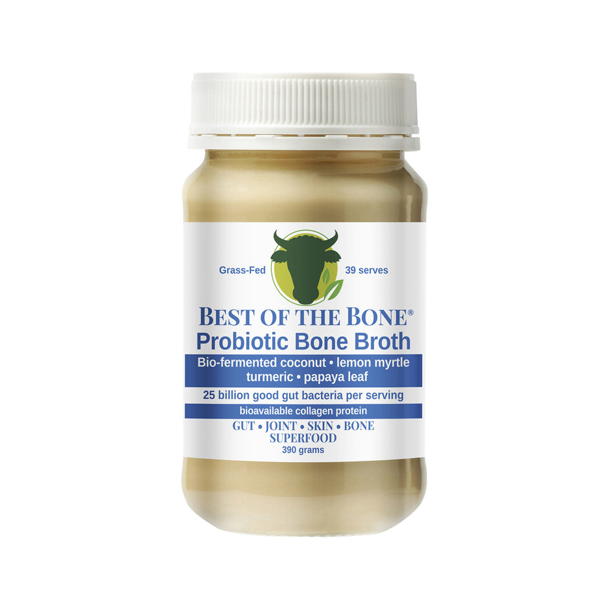 Best of the Bone Bone Broth Beef Concentrate Probiotic Bio-fermented Coconut Lemon Myrtle Turmeric Papaya Leaf 390g