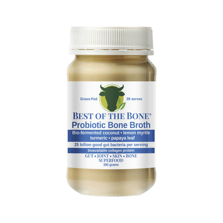 Best of the Bone Bone Broth Beef Concentrate Probiotic Bio-fermented Coconut Lemon Myrtle Turmeric Papaya Leaf 390g