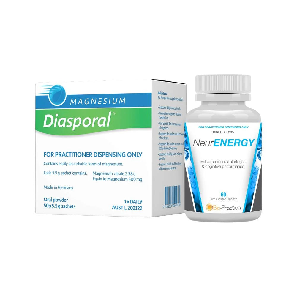 Biopractica Brain Combo Pack Contains: Magnesium Diasporal 5.5g X 50 Sachets + Neurenergy 60t