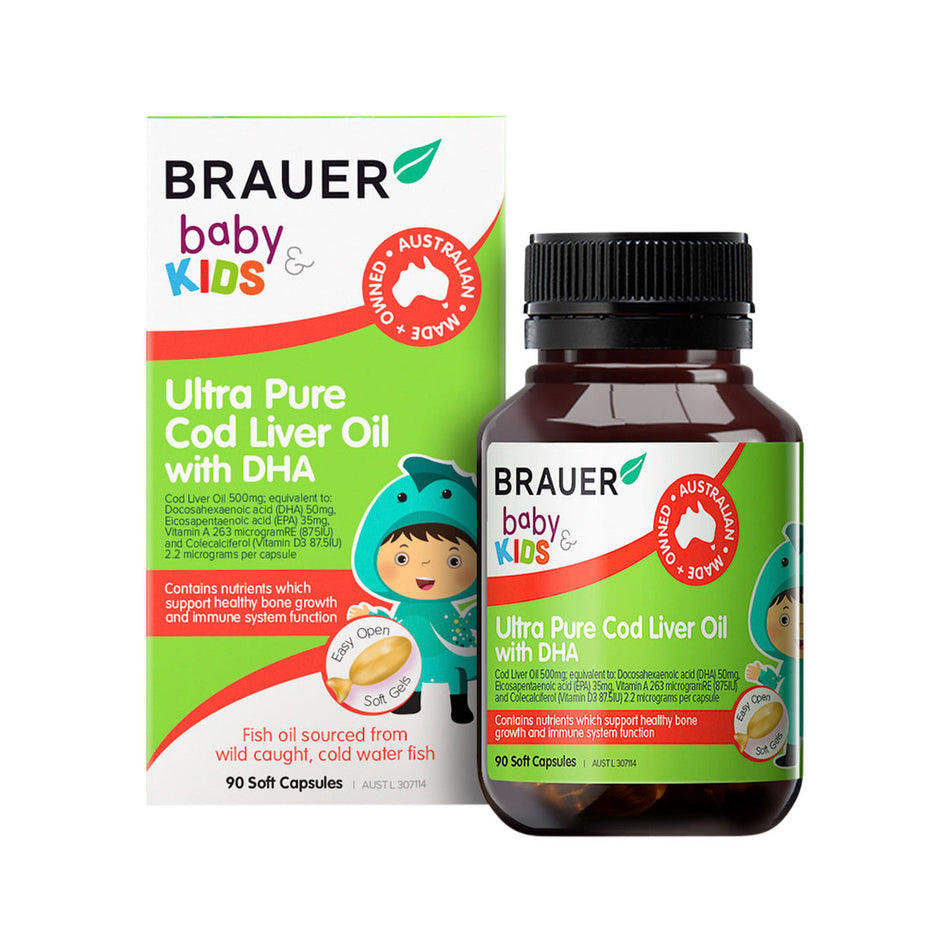 Brauer Baby & Kids Ultra Pure Cod Liver Oil With DHA 90caps