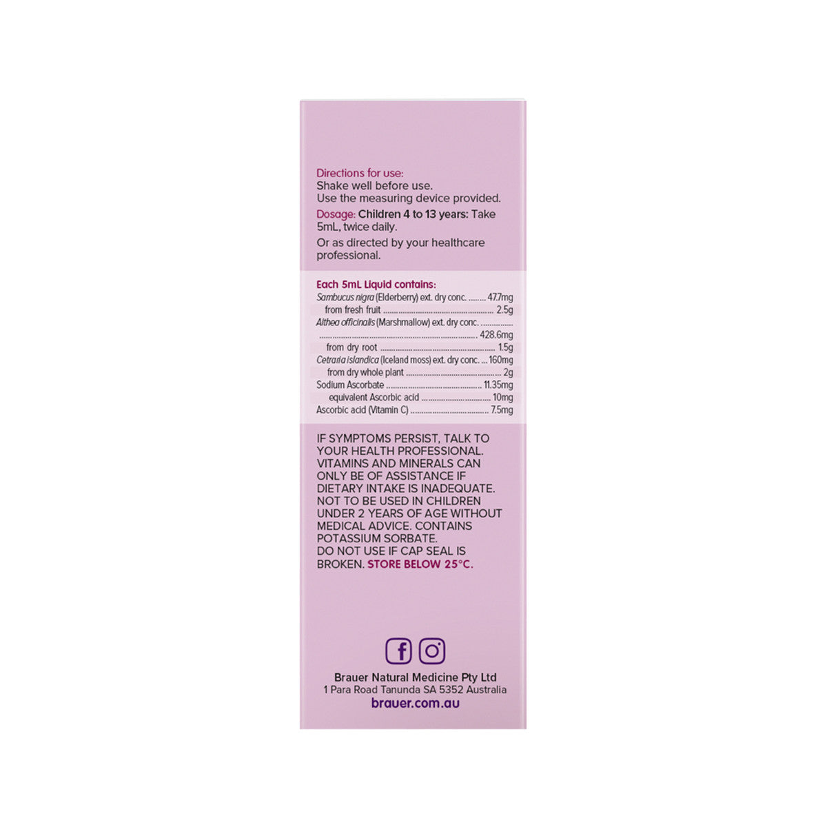 Brauer Sambucus Black Elderberry Kids Dry Cough Strawberry Flavour Oral Liquid 100ml