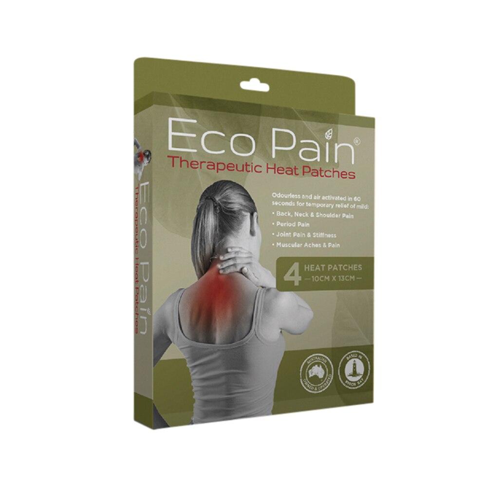 Byron Naturals with Eco Pain Therapeutic Heat Patches Heat Patches - 10cm x 13cm x 4 Pack