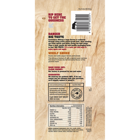 Canterbury Biltong Grass Fed Smokey Barbeque 10x100g
