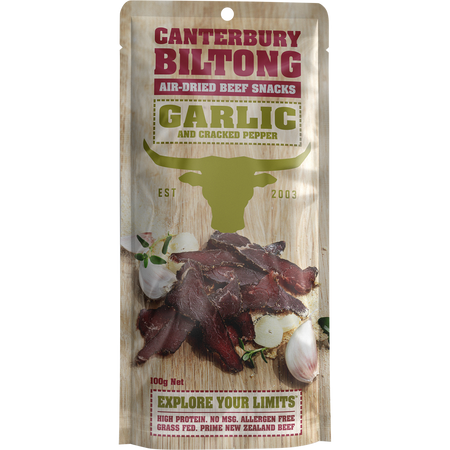 Canterbury Biltong Grass Fed Garlic & Cracked Pepper 10x100g