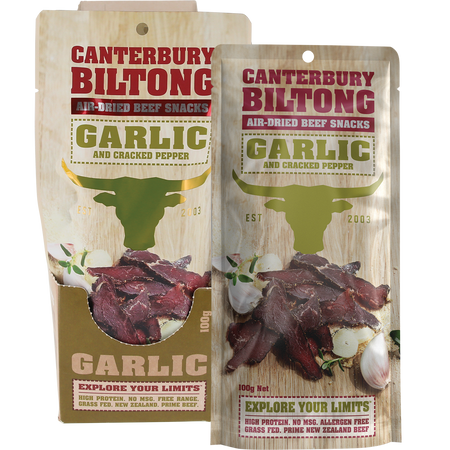 Canterbury Biltong Grass Fed Garlic & Cracked Pepper 10x100g