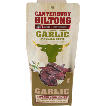 Canterbury Biltong Grass Fed Garlic & Cracked Pepper 10x100g