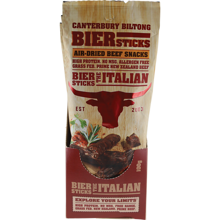 Canterbury Biltong Grass Fed Biersticks Meat Stick 4pk Italian 10x100g