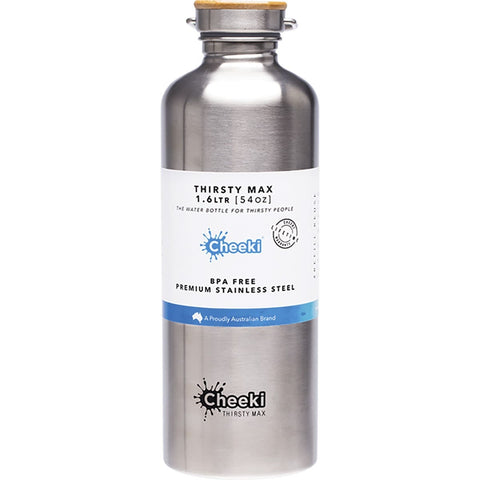 CHEEKI Stainless Steel Bottle Silver 'Thirsty Max' 1.6L