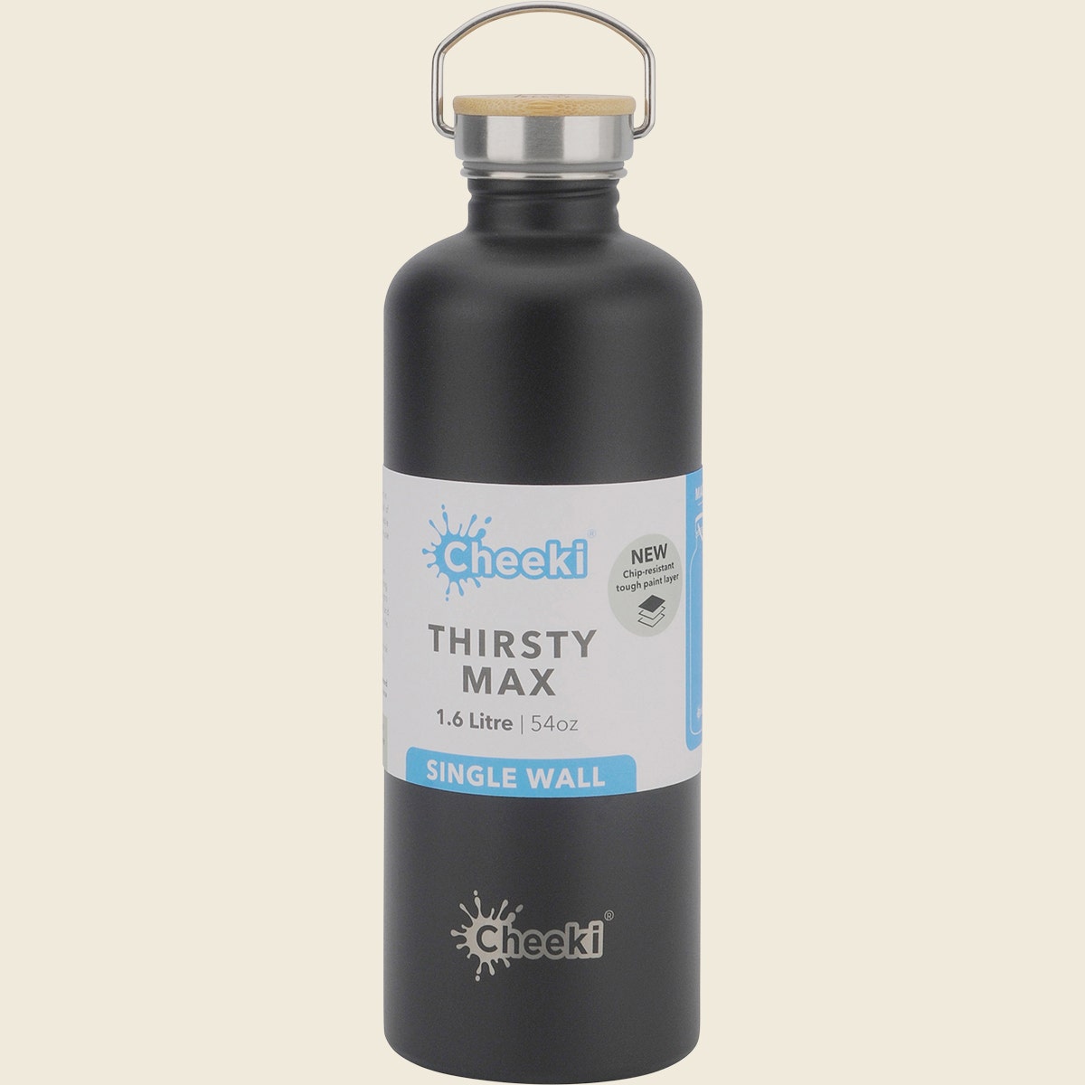 Cheeki Stainless Steel Bottle Matte Black 'Thirsty Max' 1.6L