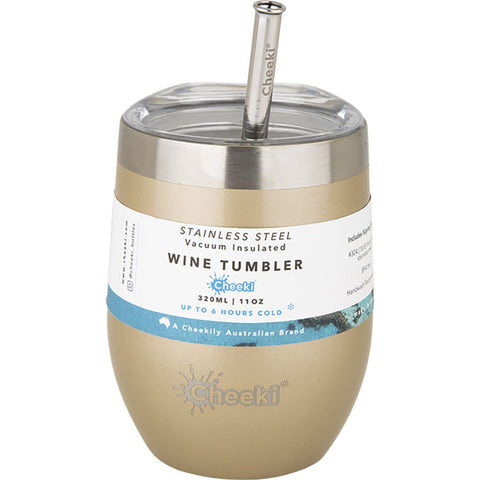 CHEEKI Insulated Wine Tumbler Soft Gold - With S/Steel Straw 320ml