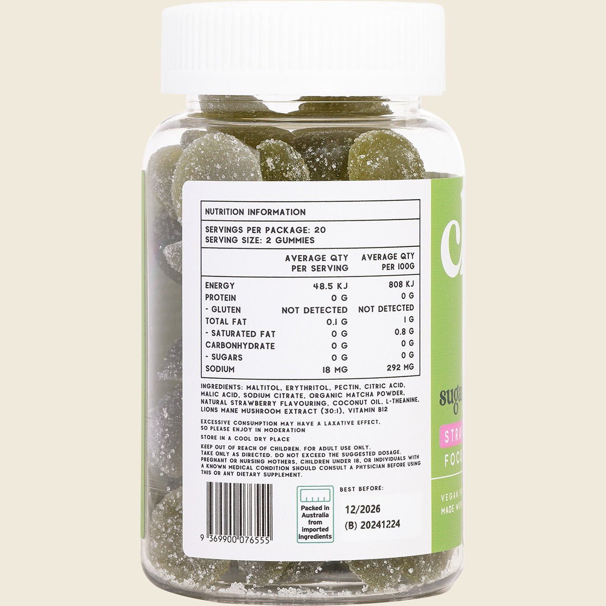 chuu Nutrition Strawberry Matcha Focus Gummies Sugar Free 40pcs