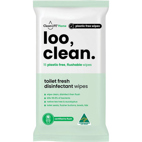 CLEANLIFE Flushable Plastic Free Wipes Loo Clean 15pk