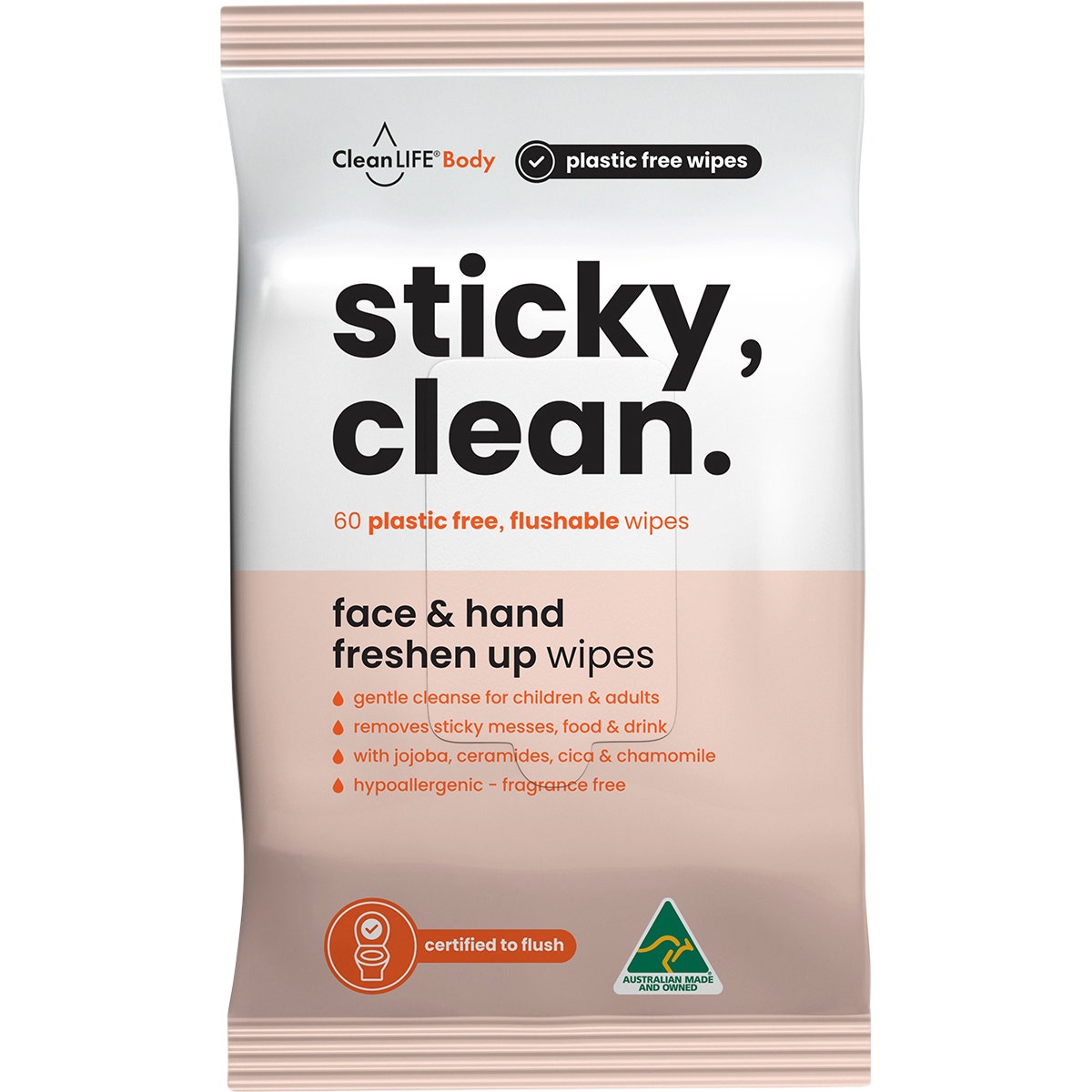 CleanLIFE Sticky Clean Flushable Plastic Free Wipes 60pk