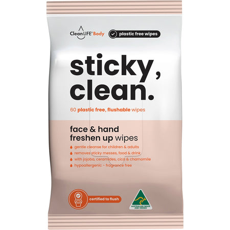 CleanLIFE Sticky Clean Flushable Plastic Free Wipes 60pk
