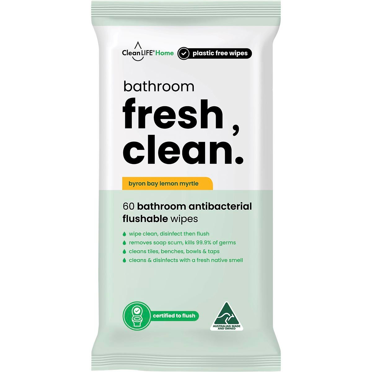 CleanLIFE Bathroom Fresh Clean Flushable Plastic Free Wipes 60pk