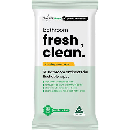 CleanLIFE Bathroom Fresh Clean Flushable Plastic Free Wipes 60pk