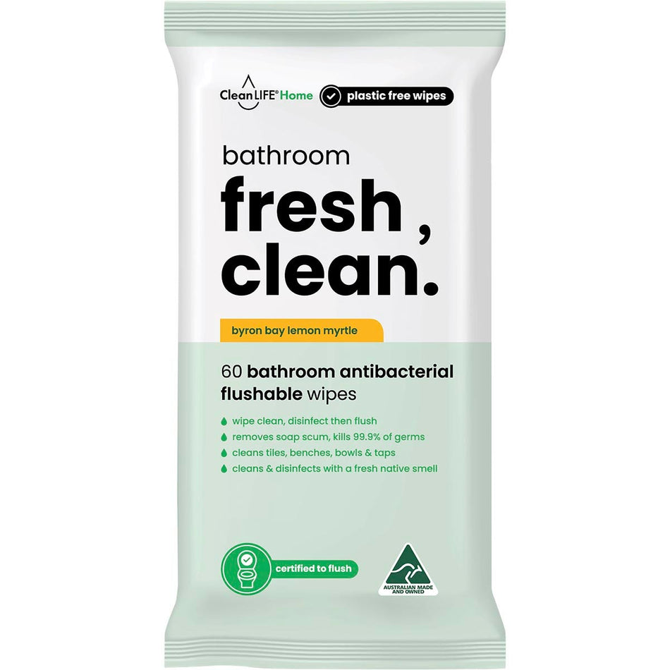 CleanLIFE Bathroom Fresh Clean Flushable Plastic Free Wipes 60pk