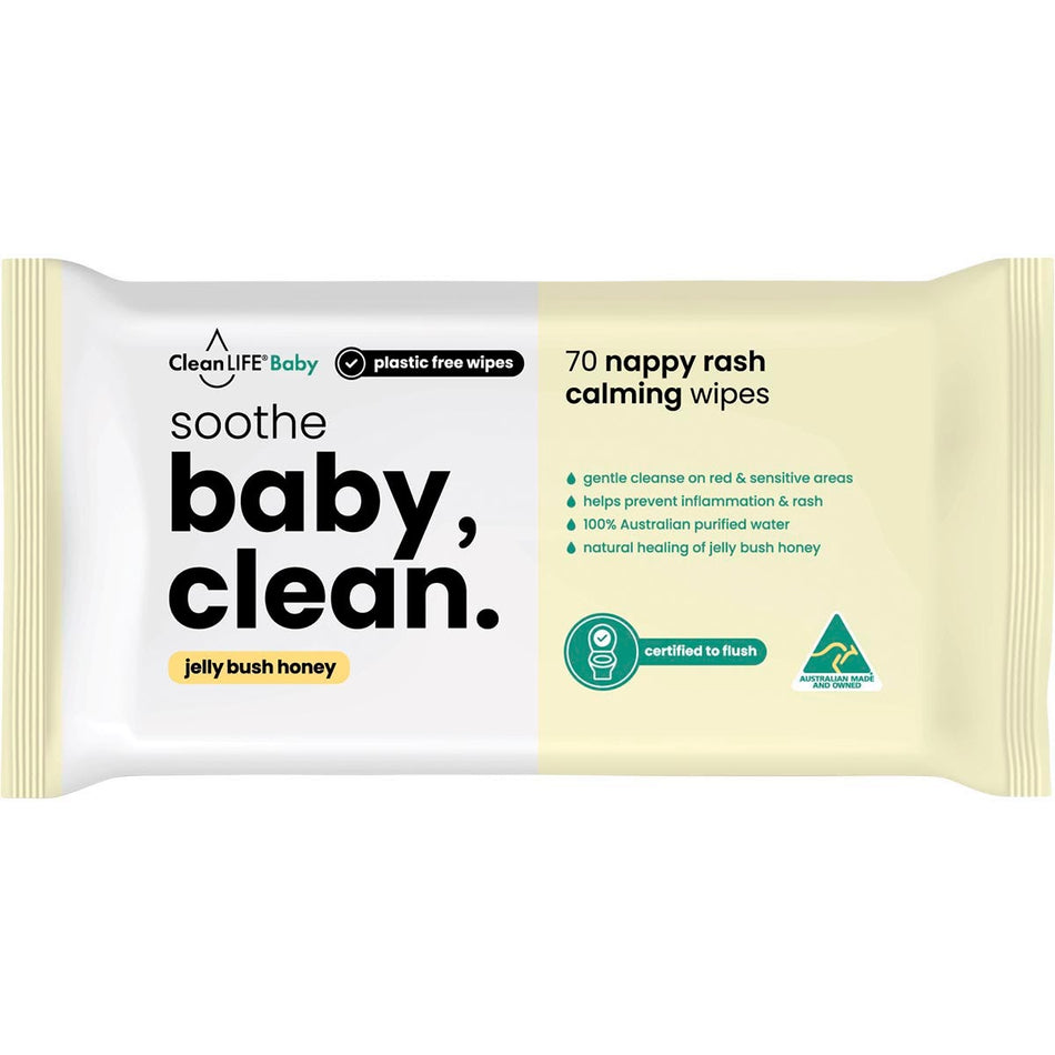 CleanLIFE Baby Clean Soothe Flushable Plastic Free Wipes 70pk