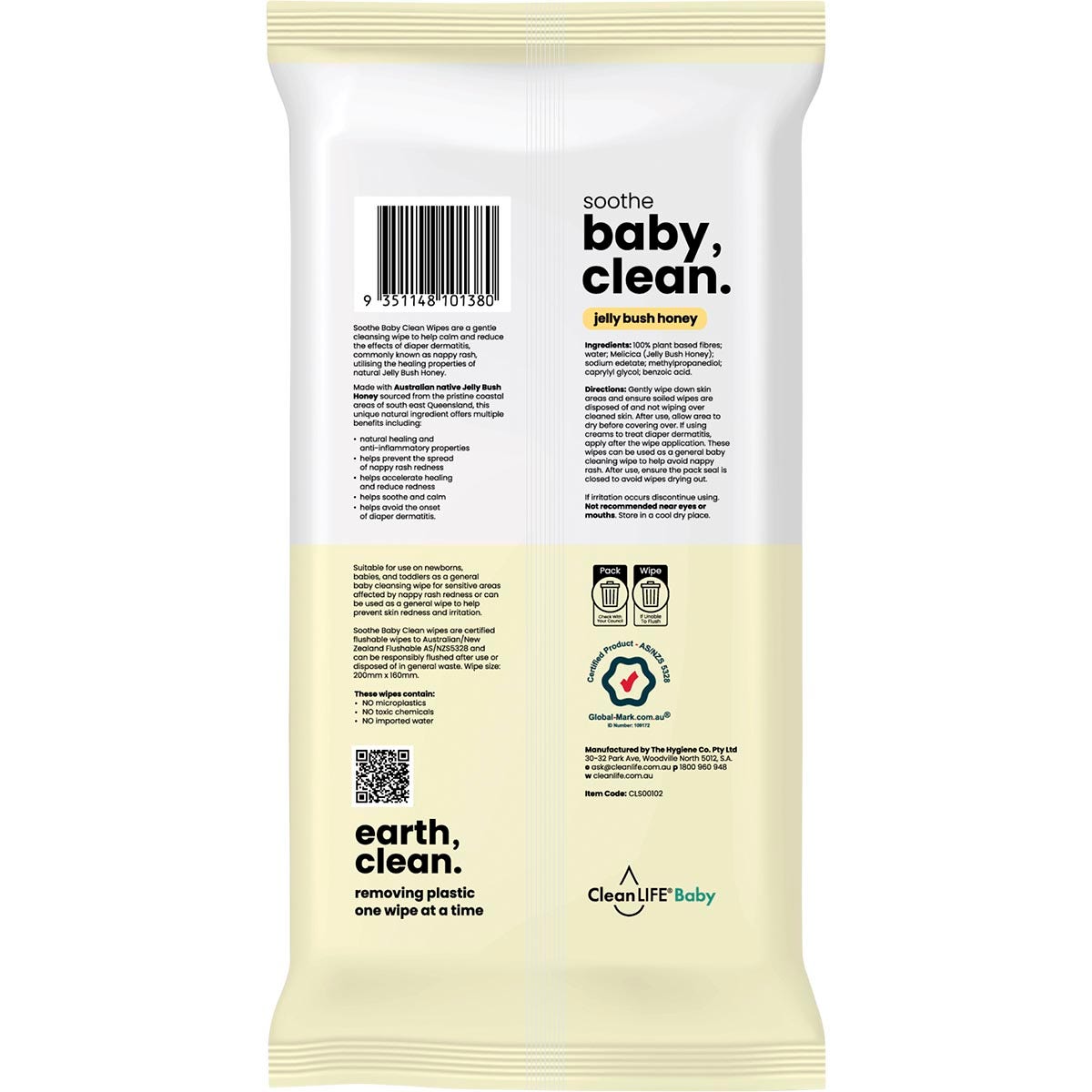 CleanLIFE Baby Clean Soothe Flushable Plastic Free Wipes 70pk