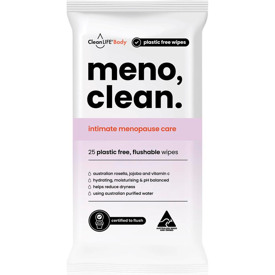 CleanLIFE Meno Clean Wipes Flushable Plastic Free Wipes 25pk
